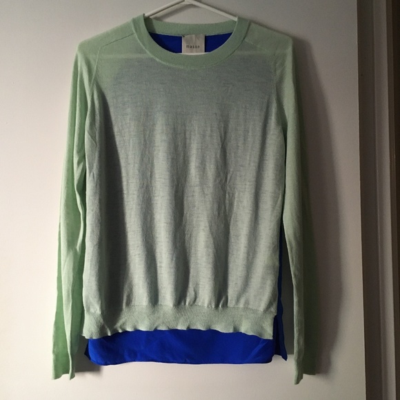 MASON 100% Cashmere Mint Green Sweater 100% Silk Blue Back S - Picture 1 of 6